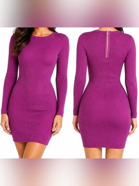 Rue21 Ribbed Sweater Bodycon Dress Berry Purple Gold Zip Back| SIZE SMALL